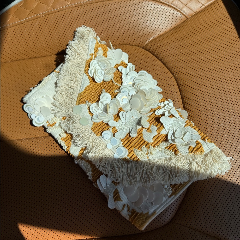 Anthropologie yellow beaded clutch summer